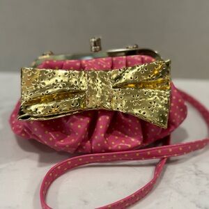 Princess Vera Wang Polka Dot Pink & Gold Crossbag Adjustable Strap Big Gold Bow